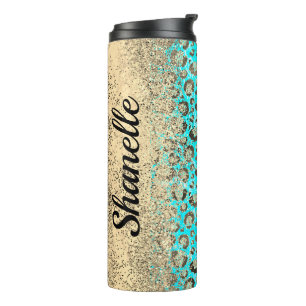 Glittery Turquoise Leopard Thermosbeker
