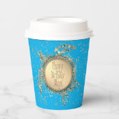 Glittery Turtle op Blue Birthday Gepersonaliseerd Papieren Bekers (Voorkant)