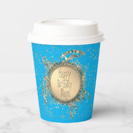 Glittery Turtle op Blue Birthday Gepersonaliseerd Papieren Bekers