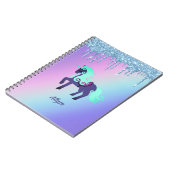 Glittery Unicorn met Rainbow Pastel-achtergrond Notitieboek (Linkerzijde)