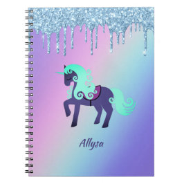 Glittery Unicorn met Rainbow Pastel-achtergrond Notitieboek