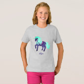 Glittery Unicorn met Rainbow Pastel-achtergrond T-shirt (Voorkant volledig)