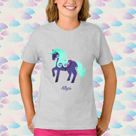 Glittery Unicorn met Rainbow Pastel-achtergrond T-shirt