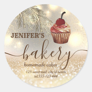 Glittery vakantie cupcake chef-kok script bakkerij ronde sticker
