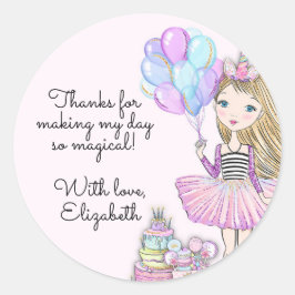 Glittery verjaardag glam meisje eenhoorn ronde sticker