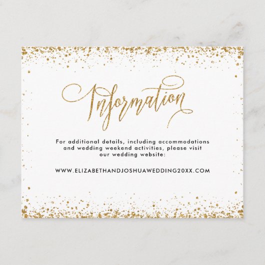 Glittery Wedding Insert Kaart in Faux Gold Glitter (Voorkant)