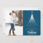 Glittery Witte Kerstboom Blauw Twee Foto Feestdagenkaart (Voorkant)
