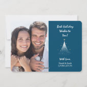 Glittery Witte Kerstboom Blauw Twee Foto Feestdagenkaart (Achterkant)