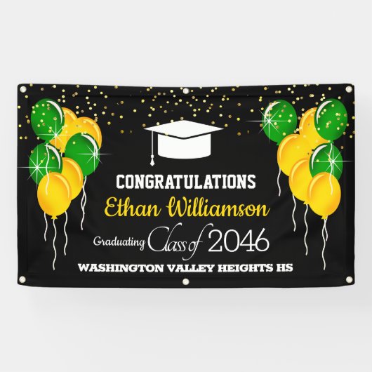Glittery Yellow en Green Graduation Party Spandoek (Horizontaal)