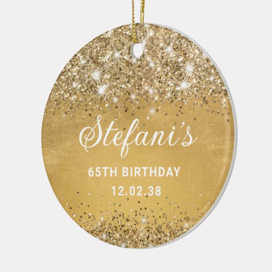 Glittery Zacht Gouden Folie 65e Verjaardag Classic Keramisch Ornament (Links)