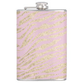 Glittery Zebra Print op Pink Blush gepersonaliseer Heupfles (Voorkant)