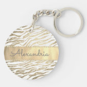Glittery Zebra Print op Pink Blush gepersonaliseer Sleutelhanger (Achterkant)