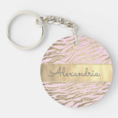 Glittery Zebra Print op Pink Blush gepersonaliseer Sleutelhanger (Voorkant)