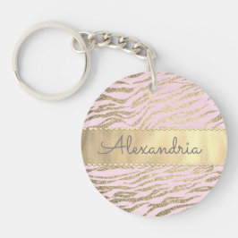 Glittery Zebra Print op Pink Blush gepersonaliseer Sleutelhanger