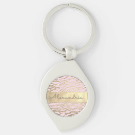 Glittery Zebra Print op Pink Blush gepersonaliseer Sleutelhanger