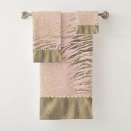 Glittery Zebra Print op Roze Blush Bath Towel Set Bad Handdoek