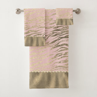 Glittery Zebra Print op Roze Blush Bath Towel Set Bad Handdoek