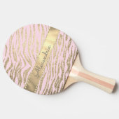 Glittery Zebra Print op Roze Blush Tafeltennisbatje (Zijkant)