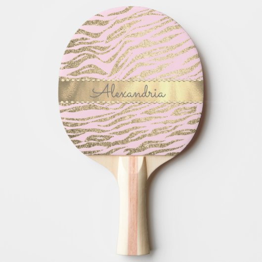 Glittery Zebra Print op Roze Blush Tafeltennisbatje (Voorkant)