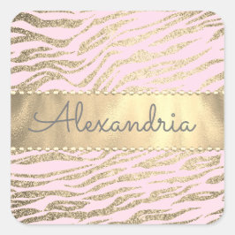 Glittery Zebra Print op Roze Blush Vierkante Sticker