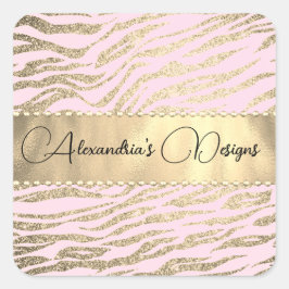 Glittery Zebra Print op Roze Logo Gepersonaliseerd Vierkante Sticker