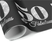 Glittery Zilver 50 & Fabulous op Zwart Cadeaupapier (Rol Hoek)