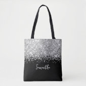 Glittery Zilver en Zwart Glam Naam Tote Bag (Voorkant)