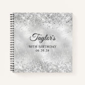 Glittery Zilver Frosted Glas 50e verjaardag Gast Notitieboek (Voorkant)