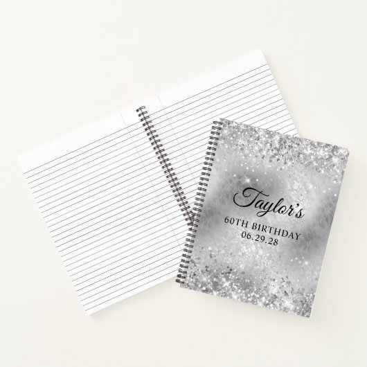 Glittery Zilver Frosted Glas 60e verjaardag Gast Notitieboek (Binnen)