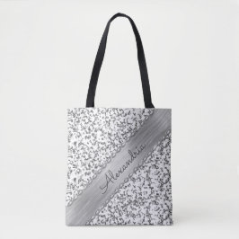 Glittery Zilver Gepersonaliseerd Marmer Tote Bag