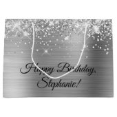 Glittery zilver gepersonaliseerde gelukkige verjaa groot cadeauzakje (Voorkant)