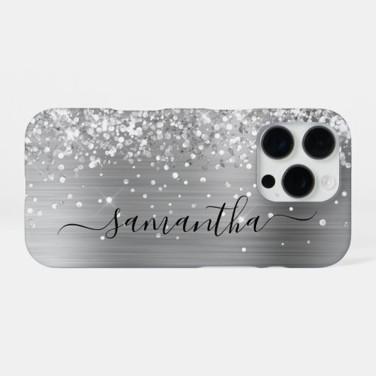 Glittery Zilver Metallic Girly Signature iPhone Hoesje (Achterkant horizontaal)