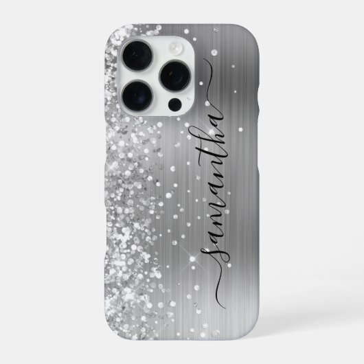 Glittery Zilver Metallic Girly Signature iPhone Hoesje (Achterkant)