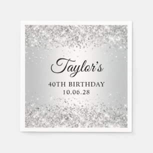 Glittery Zilver Ombre 40e Verjaardag Servet