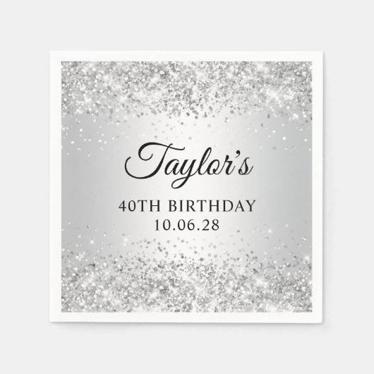 Glittery Zilver Ombre 40e Verjaardag Servet (Voorkant)