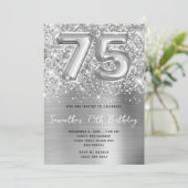 Glittery Zilveren Ballon Glam 75e Verjaardag Kaart (Staand voorkant)