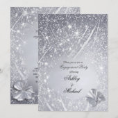 Glittery zilveren confetti verlovingsfeest chic kaart (Voorkant / Achterkant)