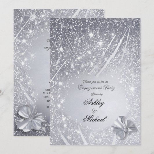 Glittery zilveren confetti verlovingsfeest chic kaart (Voorkant / Achterkant)
