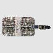 Glittery zilveren en roze kralen gepersonaliseerd bagagelabel (Voorkant (horizontaal))