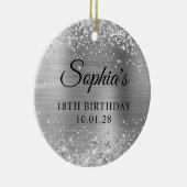 Glittery zilveren folie 18e verjaardag foto keramisch ornament (Rechts)
