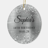 Glittery zilveren folie 18e verjaardag foto keramisch ornament (Links)