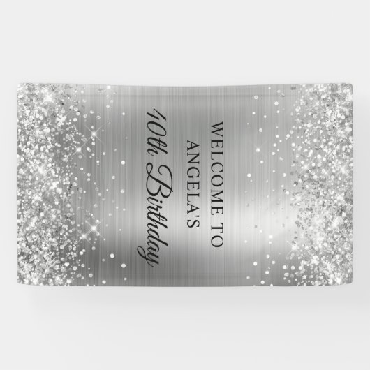 Glittery Zilveren Folie 40e Verjaardag Verticaal Spandoek (Horizontaal)