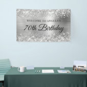 Glittery Zilveren Folie 70e Verjaardag Welkom Spandoek (Beurs)
