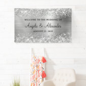 Glittery Zilveren Folie Bruiloft Welkom Spandoek (Insitu)