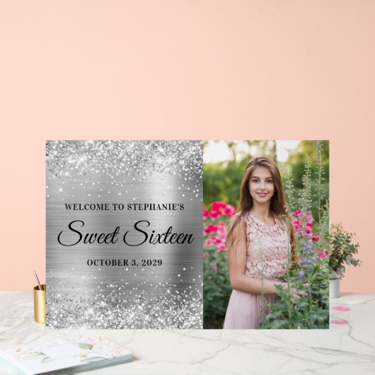 Glittery Zilveren Folie Sweet Sixteen Welkom Acryl Bord (Huwelijk)
