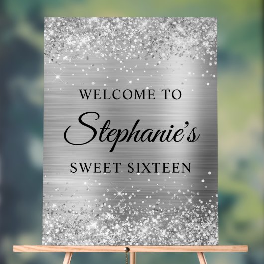 Glittery Zilveren Folie Sweet Sixteen Welkom Acryl Bord (Neutraal)
