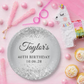 Glittery Zilveren Gradiënt 40e Verjaardag Papieren Bordje (Feest)