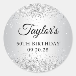 Glittery Zilveren Gradiënt 50ste Verjaardag Ronde Sticker