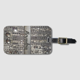 Glittery zilveren kralen gepersonaliseerd bagagelabel