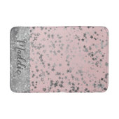 Glittery Zilveren Sterren op Roze Gepersonaliseerd Badmat (Voorkant)